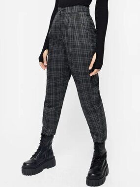 Disturbia Lilin Black and Gray Tapered Plaid Trousers size 8